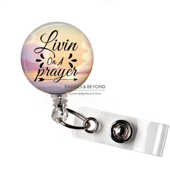 Handmade Accessories - 🙏✨ Living On A Prayer Badge Reel | Faith Inspired Retractable ID Holder